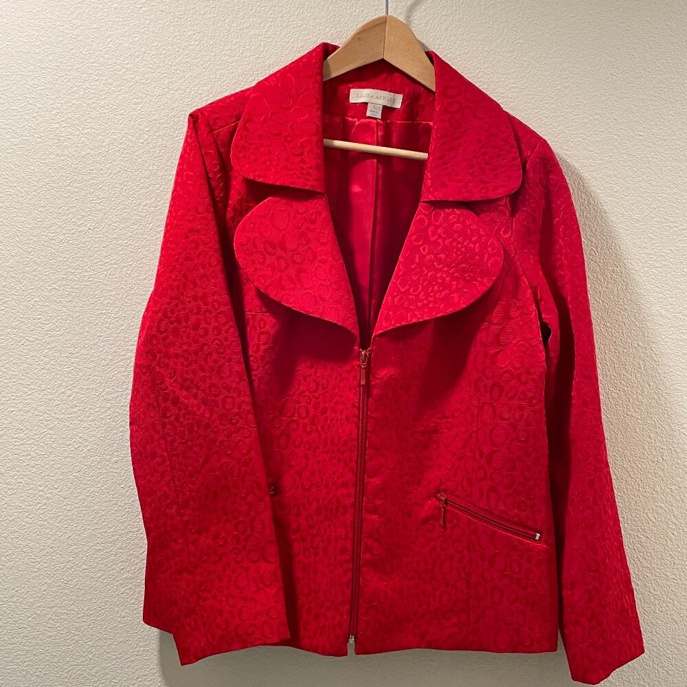 (NEW) LAURA ASHLEY Brocade Long Sleeve Blazer, Red - L